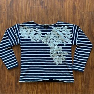 JCrew striped shirt with silver floral detail